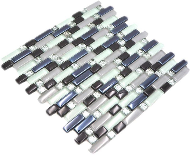 Mosaico traslucido bianco grigio nero Mosaico di vetro composito Crystal EP bianco grigio nero MOS87-IL007_f | 10 tessere di mosaico