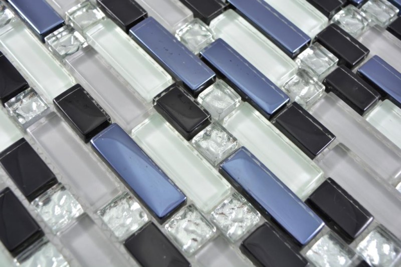 Mosaico traslucido bianco grigio nero Mosaico di vetro composito Crystal EP bianco grigio nero MOS87-IL007_f | 10 tessere di mosaico