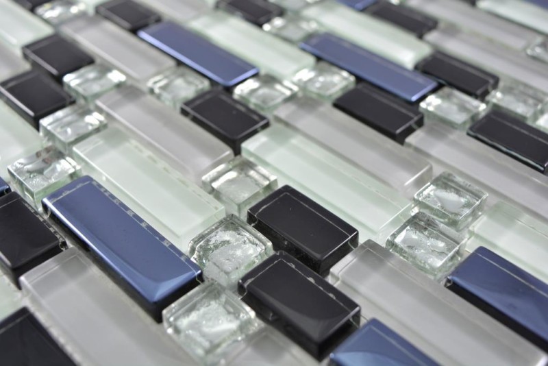 Mosaico traslucido bianco grigio nero Mosaico di vetro composito Crystal EP bianco grigio nero MOS87-IL007_f | 10 tessere di mosaico