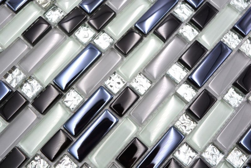 Mosaico traslucido bianco grigio nero Mosaico di vetro composito Crystal EP bianco grigio nero MOS87-IL007_f | 10 tessere di mosaico