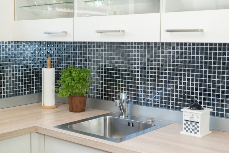 Piastrella di mosaico Nero traslucido Mosaico di vetro Cristallo nero MOS88-8LU89_f | 10 tappetini di mosaico