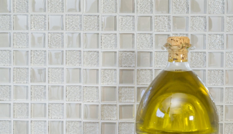Mosaico bianco traslucido Mosaico di vetro Crystal lustre bianco MOS88-8LU90_f | 10 tessere di mosaico