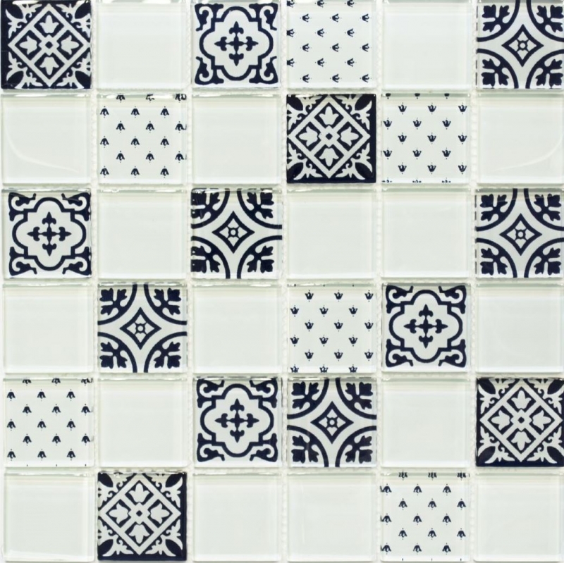 Piastrella di mosaico retrò vintage Mosaico di vetro bianco traslucido Cristallo bianco ottico MOS78B-0103_f | 10 tappetini di mosaico