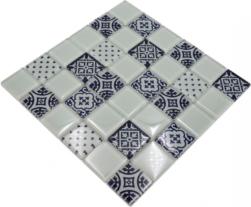 Piastrella di mosaico retrò vintage Mosaico di vetro bianco traslucido Cristallo bianco ottico MOS78B-0103_f | 10 tappetini di mosaico