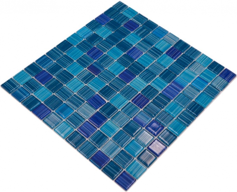 Piastrella di mosaico Mosaico di vetro blu traslucido Cristallo blu MOS64-0409_f | 10 tappetini di mosaico