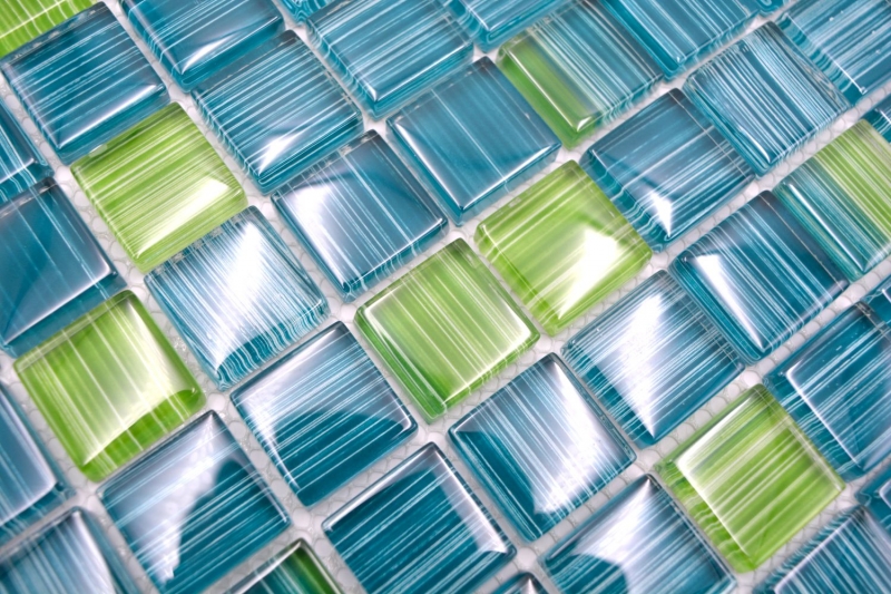 Piastrella di mosaico Mosaico di vetro verde traslucido Verde cristallo MOS74-0509_f | 10 tappetini di mosaico