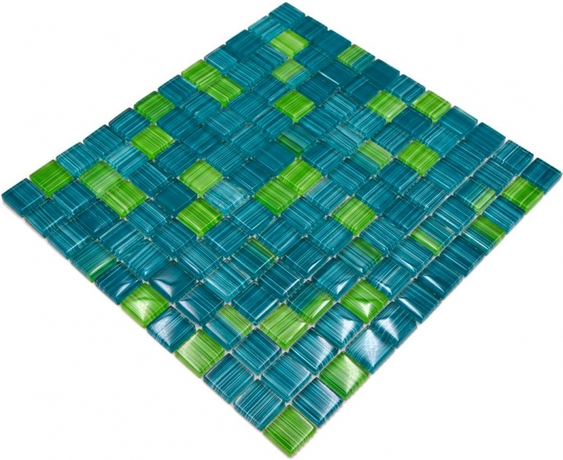 Piastrella di mosaico Mosaico di vetro verde traslucido Verde cristallo MOS74-0509_f | 10 tappetini di mosaico