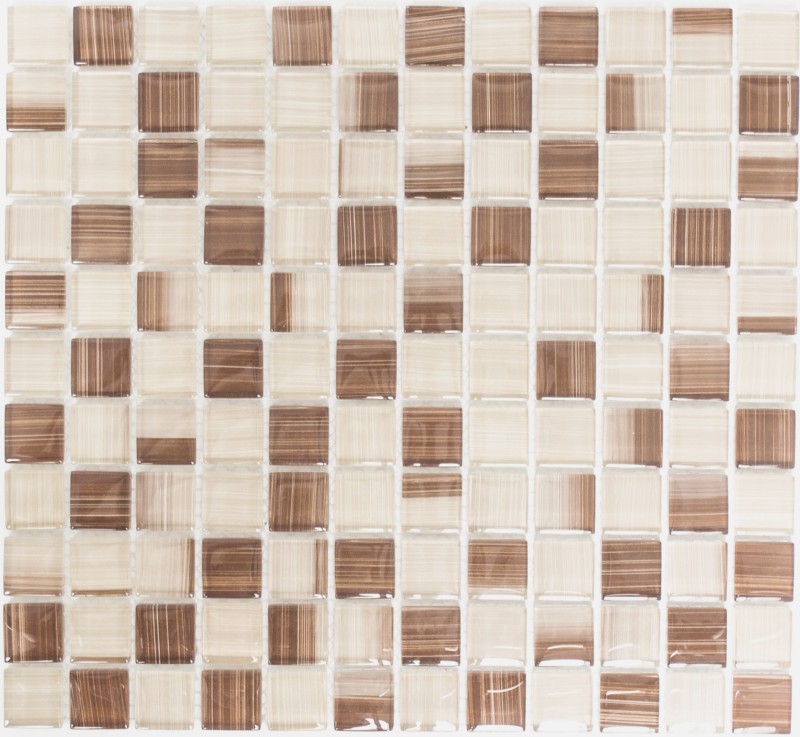 Mosaico traslucido beige striato Mosaico di vetro cristallo beige striato MOS74-1209_f | 10 tappetini di mosaico