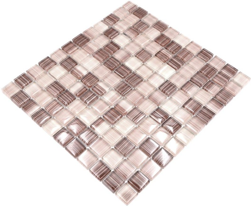 Mosaico traslucido beige striato Mosaico di vetro cristallo beige striato MOS74-1209_f | 10 tappetini di mosaico