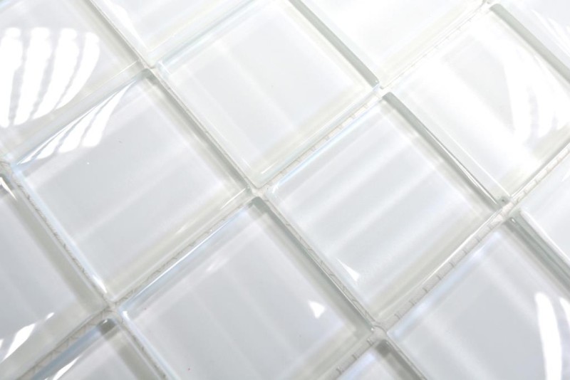 Mosaico bianco traslucido Mosaico di vetro Cristallo ologramma Codice a barre bianco MOS110-0104_f | 10 tappetini a mosaico