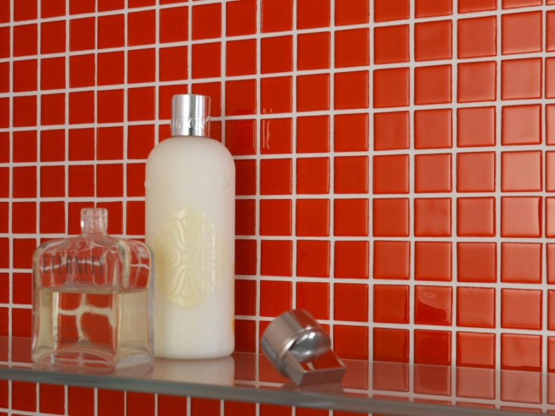 Piastrella di mosaico Rosso traslucido Mosaico di vetro Rosso cristallo BAGNO WC Cucina PARETE MOS60-0904_f | 10 tappetini di mosaico
