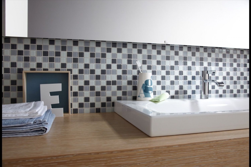 Piastrella di mosaico Grigio traslucido Mosaico di vetro Grigio cristallo BAGNO WC Cucina Muro MOS62-0204_f | 10 tappetini di mosaico