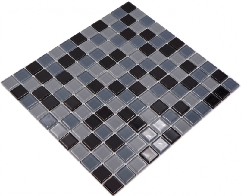 Piastrella di mosaico Nero traslucido Mosaico di vetro Nero cristallo BAGNO WC Cucina Muro MOS62-0208_f | 10 tappetini di mosaico