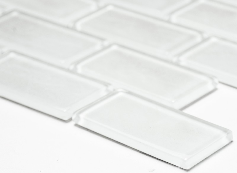 Piastrella di mosaico bianco traslucido Brick Mosaico di vetro bianco cristallo BAGNO WC Cucina PARETE MOS66-0102_f | 10 tappetini di mosaico