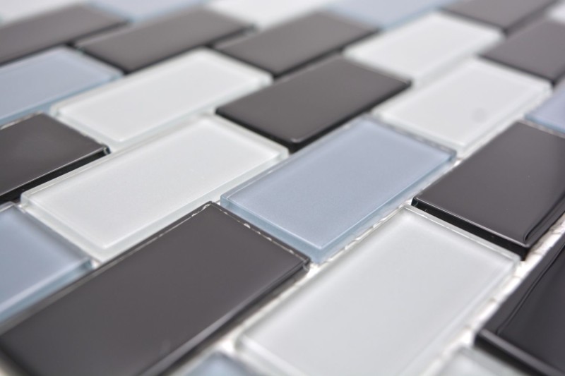 Piastrella di mosaico nero traslucido Brick Mosaico di vetro nero cristallo MOS66-0208_f | 10 tappetini di mosaico