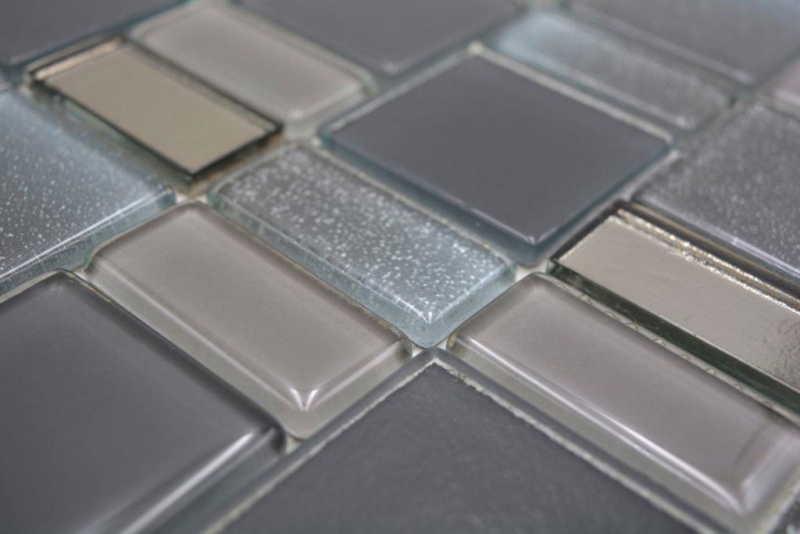 Piastrella a mosaico grigio traslucido combinazione grigio cangiante MOS68-0213G_f | 10 tappetini a mosaico
