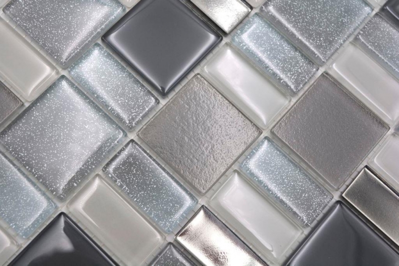 Piastrella a mosaico traslucida combinazione fumo iridescente MOS68-0216F_f | 10 tappetini a mosaico