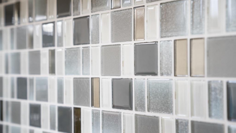 Piastrella a mosaico traslucida combinazione fumo iridescente MOS68-0216F_f | 10 tappetini a mosaico