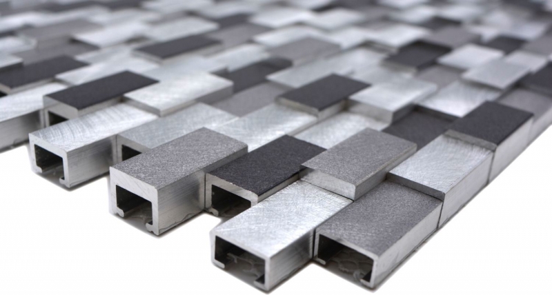 Mosaico parete posteriore alluminio mattone 3D alu argento nero MOS49-0208_f