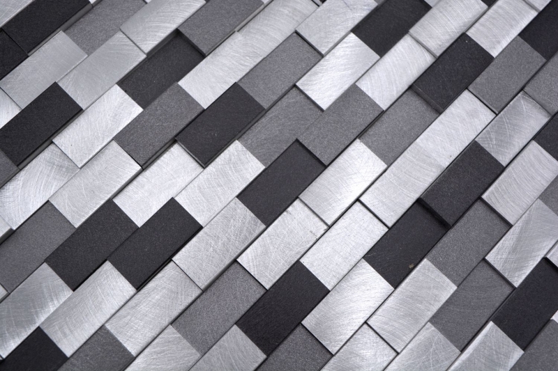 Mosaico parete posteriore alluminio mattone 3D alu argento nero MOS49-0208_f