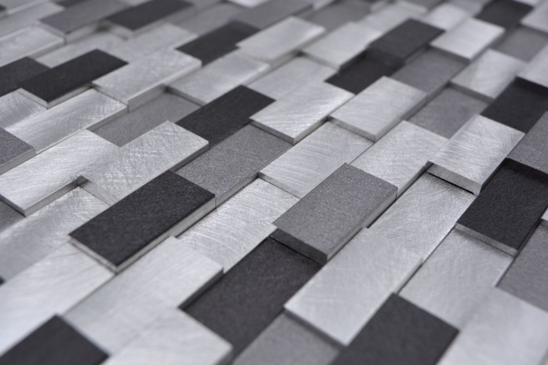 Mosaico parete posteriore alluminio mattone 3D alu argento nero MOS49-0208_f