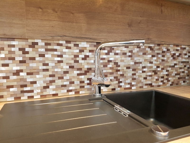 Mosaico parete posteriore alluminio mattone 3D alu argento rame MOS49-0207_f