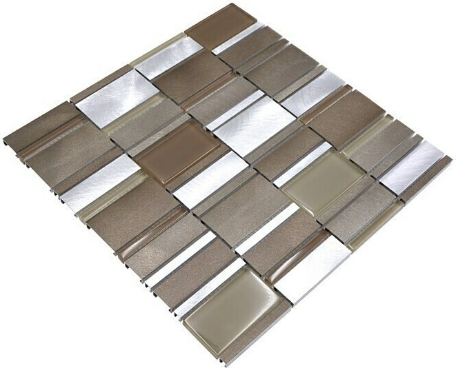 Mosaico parete posteriore alluminio alluminio vetro mosaico beige marrone MOS49-1202_f