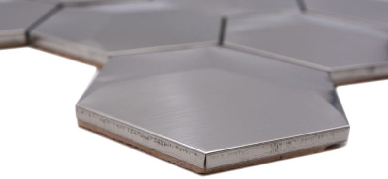 Alzatina a mosaico in acciaio inox esagono argento 3D in acciaio spazzolato alzatina piastrellata cucina MOS129-HXM20SD_f