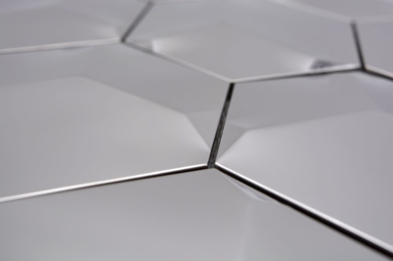 Pannello posteriore a mosaico acciaio inox argento esagono 3D acciaio lucido MOS129-HXM10SG_f
