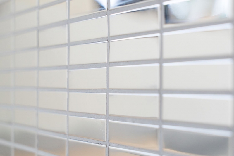 Mosaico acciaio inox argento rettangolo acciaio argento lucido alzatina cucina MOS129-0215_f