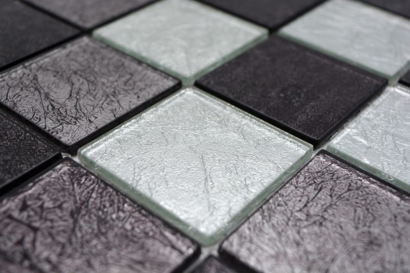 Pannello posteriore a mosaico in vetro nero mosaico argento nero struttura MOS126-1704_f