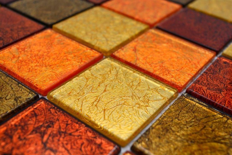 Mosaico a parete posteriore in vetro mosaico oro arancio struttura MOS120-07424_f