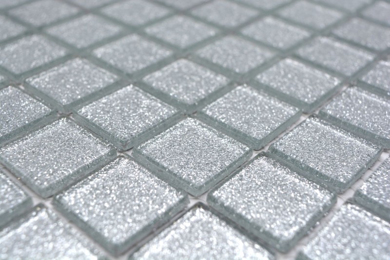 Pannello posteriore a mosaico Mosaico di vetro traslucido Cristallo argento martellato MOS60-0207_f