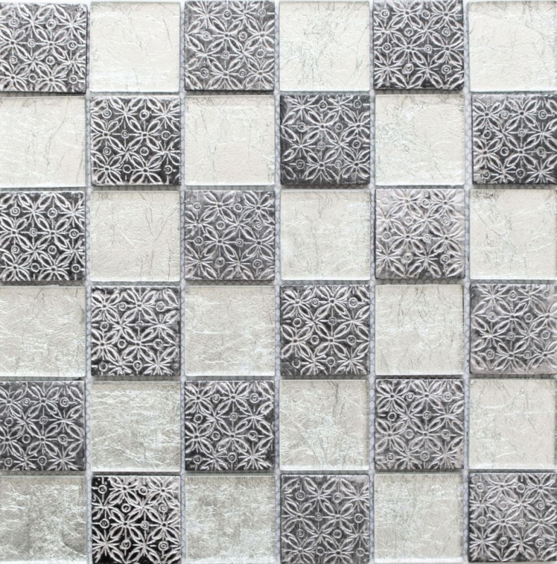 Pannello posteriore a mosaico Argento traslucido Mosaico di vetro Cristallo aspetto resina argento MOS88-8OP6_f