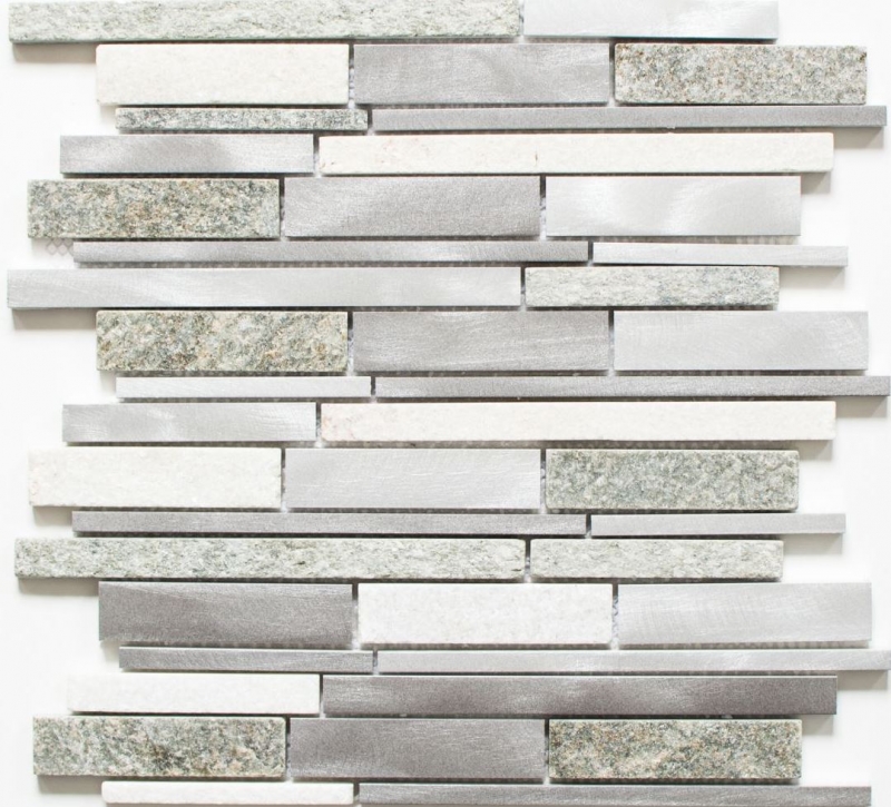 Piastrella a mosaico Quarzite pietra naturale alluminio grigio argento beige chiaro Backsplash di piastrelle composite MOS49-XSA535_f