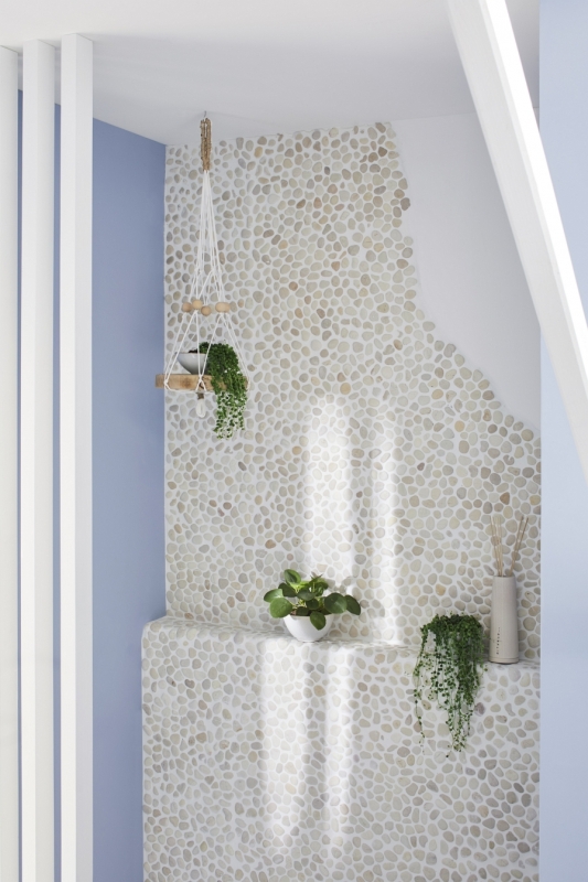 Piastrella a mosaico fiume ciottolo pietra ciottolo ciottolo arco bianco crema MOS30-0102_f