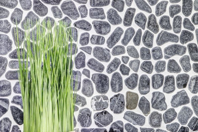 Piastrella di mosaico fiume ciottolo pietra taglio nero MOS30-0302_f
