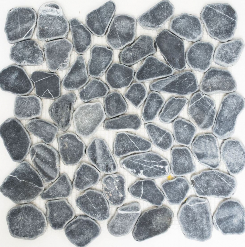 Piastrella di mosaico fiume ciottolo pietra taglio nero MOS30-0302_f