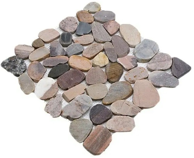 Piastrella di mosaico fiume ciottolo pietra ciottolo taglio beige grigio rosso MOS30-0204_f