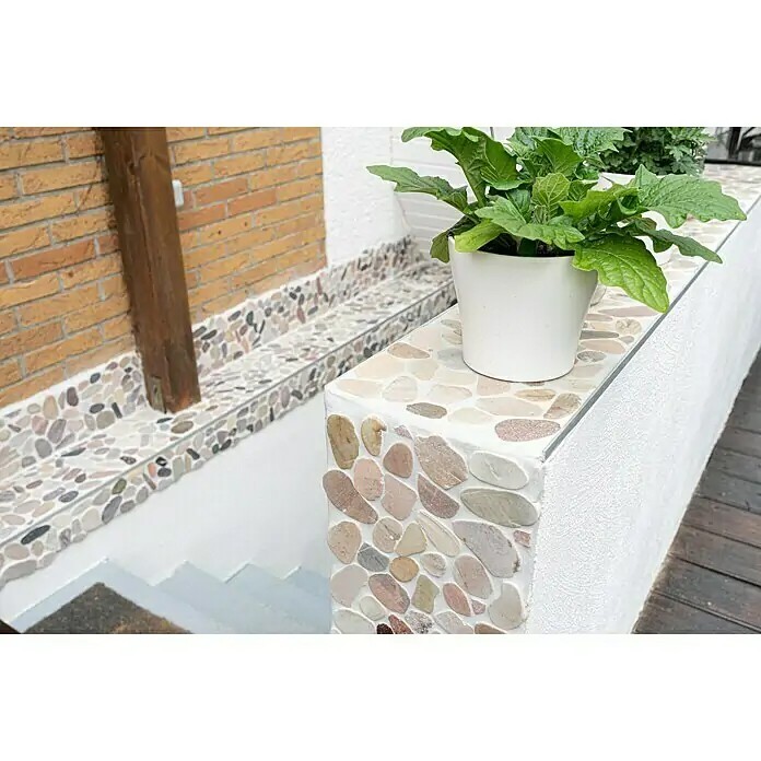 Piastrella di mosaico fiume ciottolo pietra ciottolo taglio beige grigio rosso MOS30-0204_f