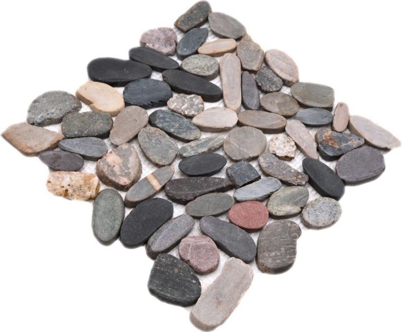 Piastrella di mosaico fiume ciottolo pietra taglio bianco-giallo MOS30-0104_f