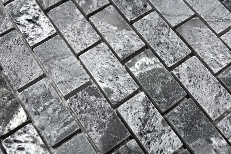 Piastrella a mosaico Quarzite pietra naturale Mattone grigio argento lucido MOS28-0202_C_f