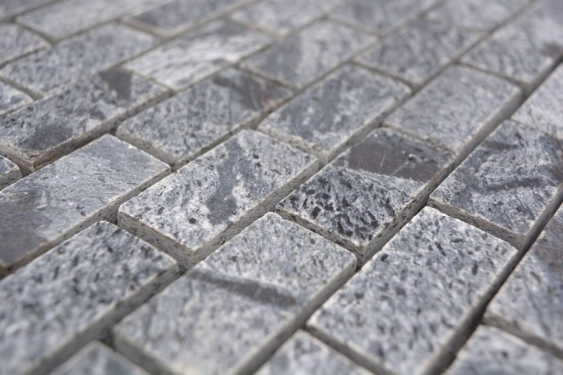 Piastrella a mosaico Quarzite pietra naturale Mattone grigio argento lucido MOS28-0202_C_f