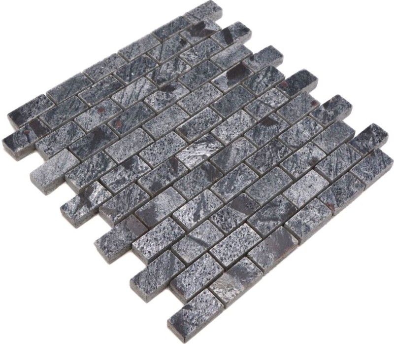 Piastrella a mosaico Quarzite pietra naturale Mattone grigio argento lucido MOS28-0202_C_f