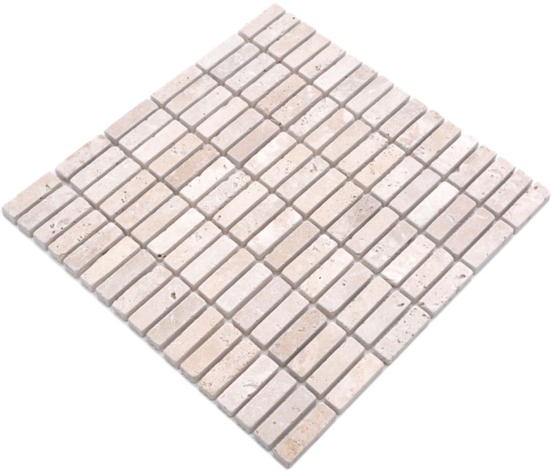 Piastrella a mosaico Travertino pietra naturale beige Chiaro Travertino antico MOS43-46158_f