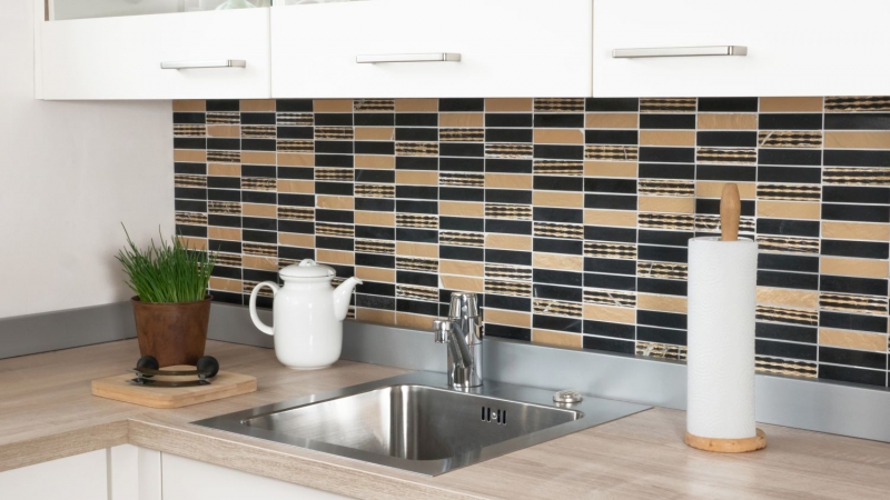 Piastrella di mosaico marmo pietra naturale rettangolo pietra scultura oro nero MOS40-STN79_f