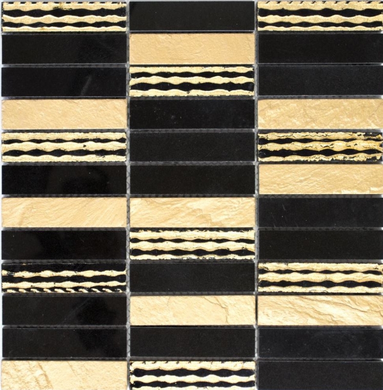 Piastrella di mosaico marmo pietra naturale rettangolo pietra scultura oro nero MOS40-STN79_f