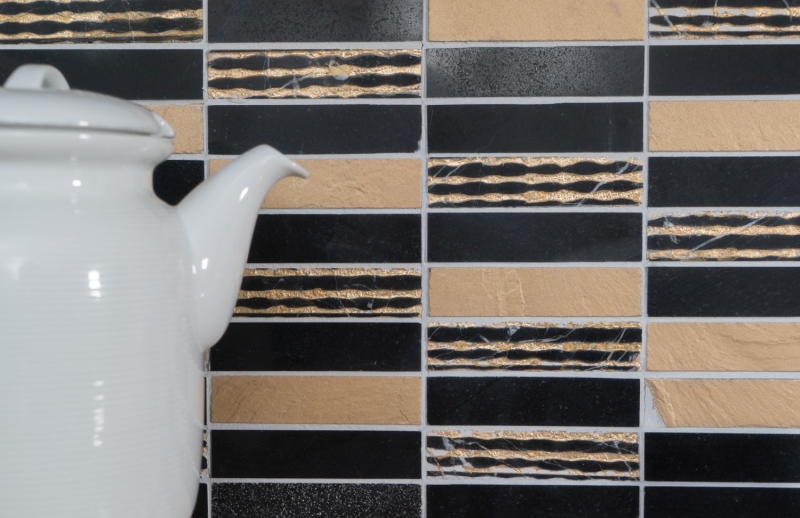 Piastrella di mosaico marmo pietra naturale rettangolo pietra scultura oro nero MOS40-STN79_f