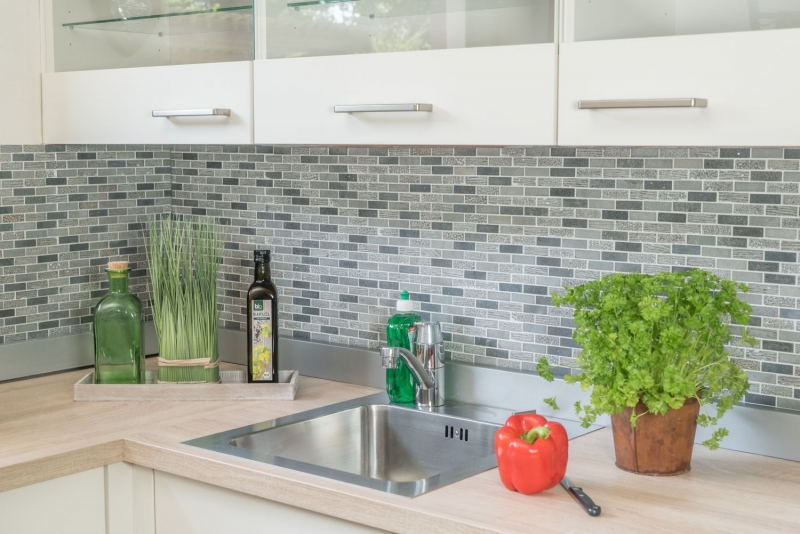 Piastrella di mosaico Marmo pietra naturale grigio Mattone pietra Incisione cemento MOS40-B49_f