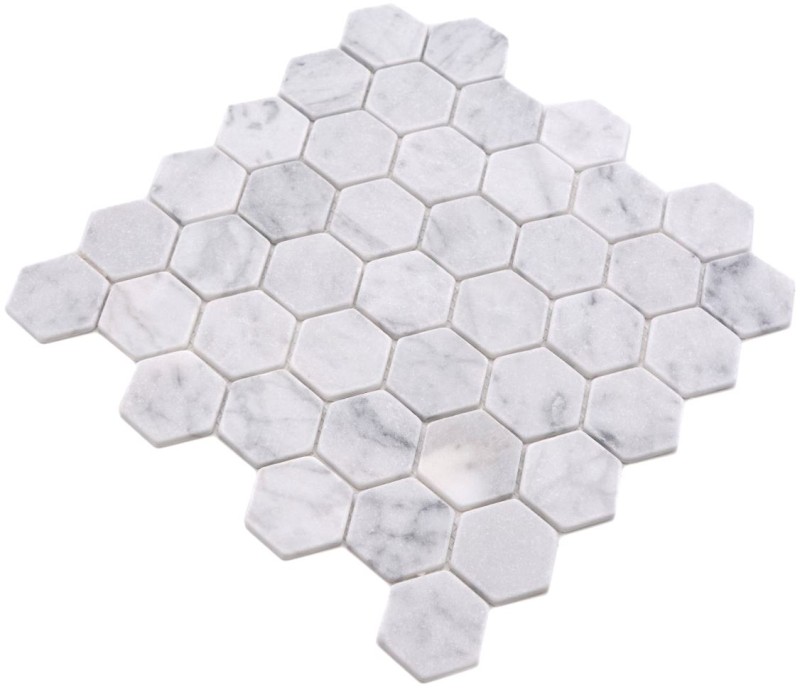Piastrella a mosaico marmo pietra naturale Esagono marmo bianco aspetto Carrara MOS44-0103_f